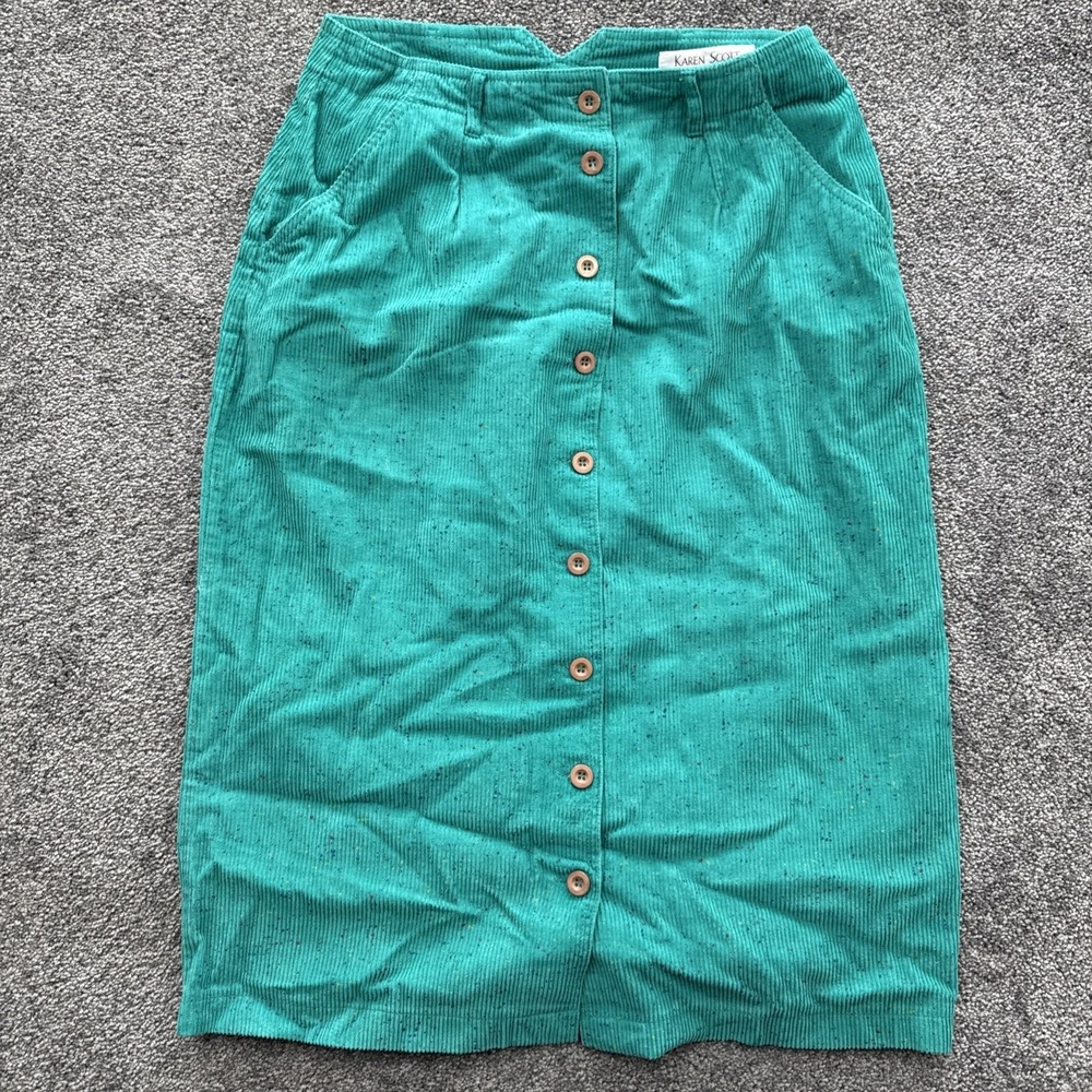 VTG Womens L Skirt Corduroy Button Up Confetti Flecked Pockets Cottagecore Karen